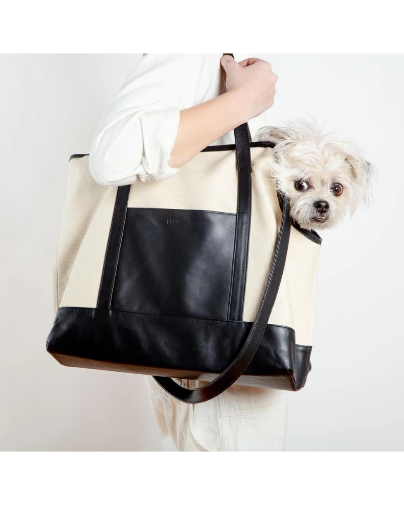 LECUONA X DOG & CO. Black Leather & Natural Canvas Luxe Dog Carrier <br>(Made In Mexico)<br>(Dog & Co. Exclusive) - Image 13