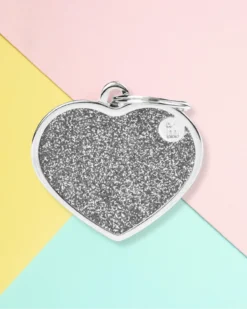 MY FAMILY Silver Glitter Heart Custom Pet ID Tag
