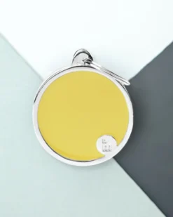 MY FAMILY Handmade Circle Tag In Daffodil Yellow Custom Pet ID Tag