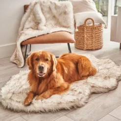 PAW Faux Fur Orthopedic Dog Bed - Curve White With Brown Accents (CLEARANCE)