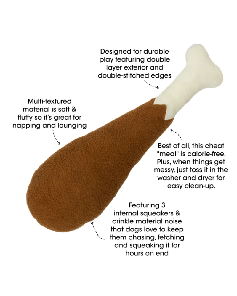 ROYAL PETS Mega BBQ Drumstick Plush Squeaky Dog Toy (2' In Length) - Image 3