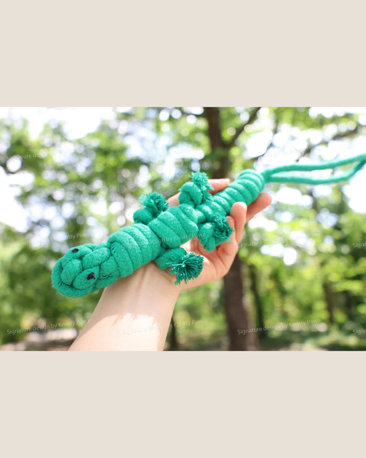 KNOTTY PAWS Homemade Eco-Friendly Green Lizard Dog Rope Toy - Image 4