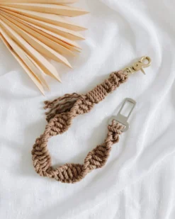 EMBER & IVORY Macrame Seat Belt Dog Restraint In Brown (Made In The USA)