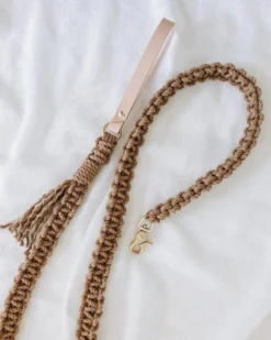 EMBER & IVORY Macrame And Leather Dog Leash In Brown (Made In The USA)