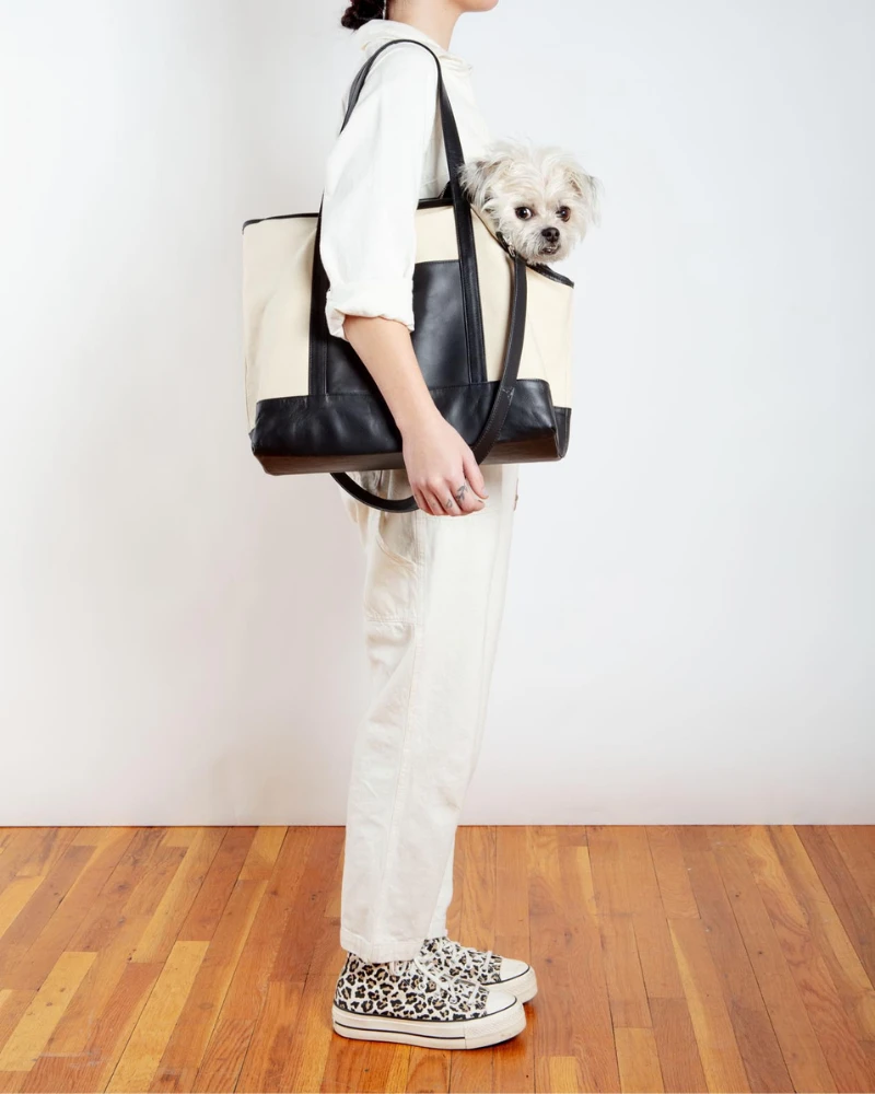 LECUONA X DOG & CO. Black Leather & Natural Canvas Luxe Dog Carrier <br>(Made In Mexico)<br>(Dog & Co. Exclusive) - Image 11