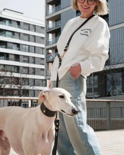 BRANNI Black Nara Hands-Free Leather Dog Leash With Brass Hardware (Made In Italy)