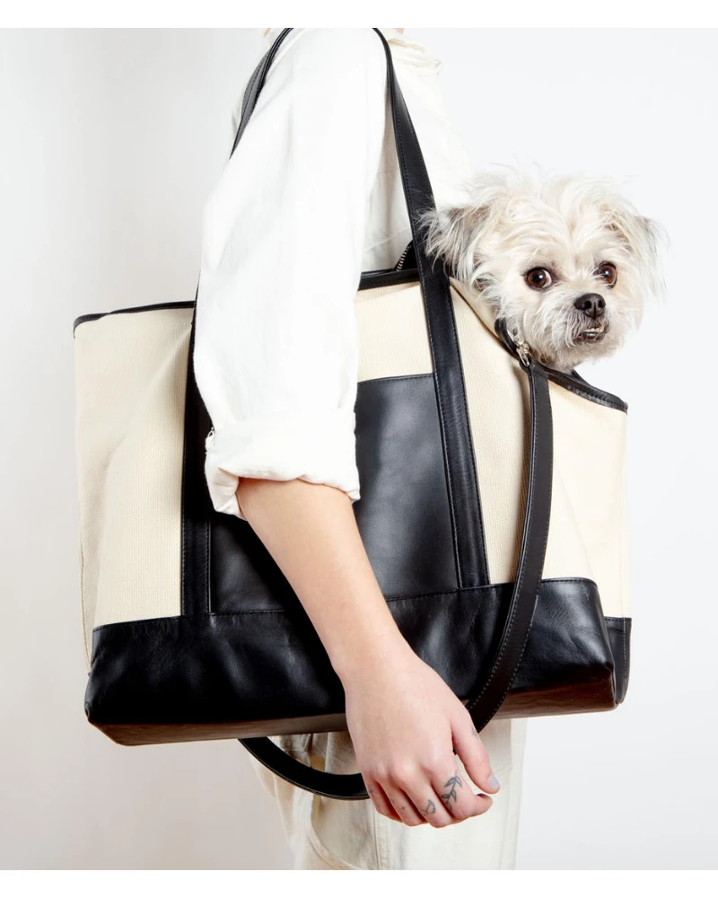 LECUONA X DOG & CO. Black Leather & Natural Canvas Luxe Dog Carrier <br>(Made In Mexico)<br>(Dog & Co. Exclusive) - Image 12
