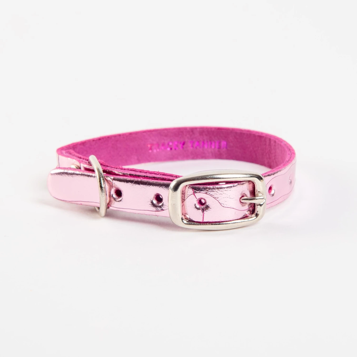 TRACEY TANNER The Cleo Leather Tag Collar In Baby Pink Crackle (DOG & CO. Exclusive)