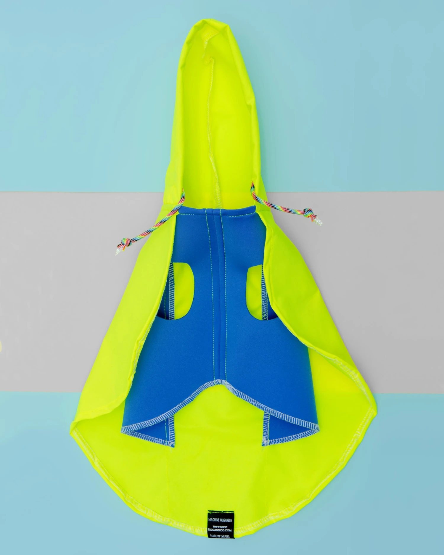 DOG & CO. COLLECTION Action Jacket Pull-On Raincoat In Safety Yellow + Blue (Made In NYC) - Image 8