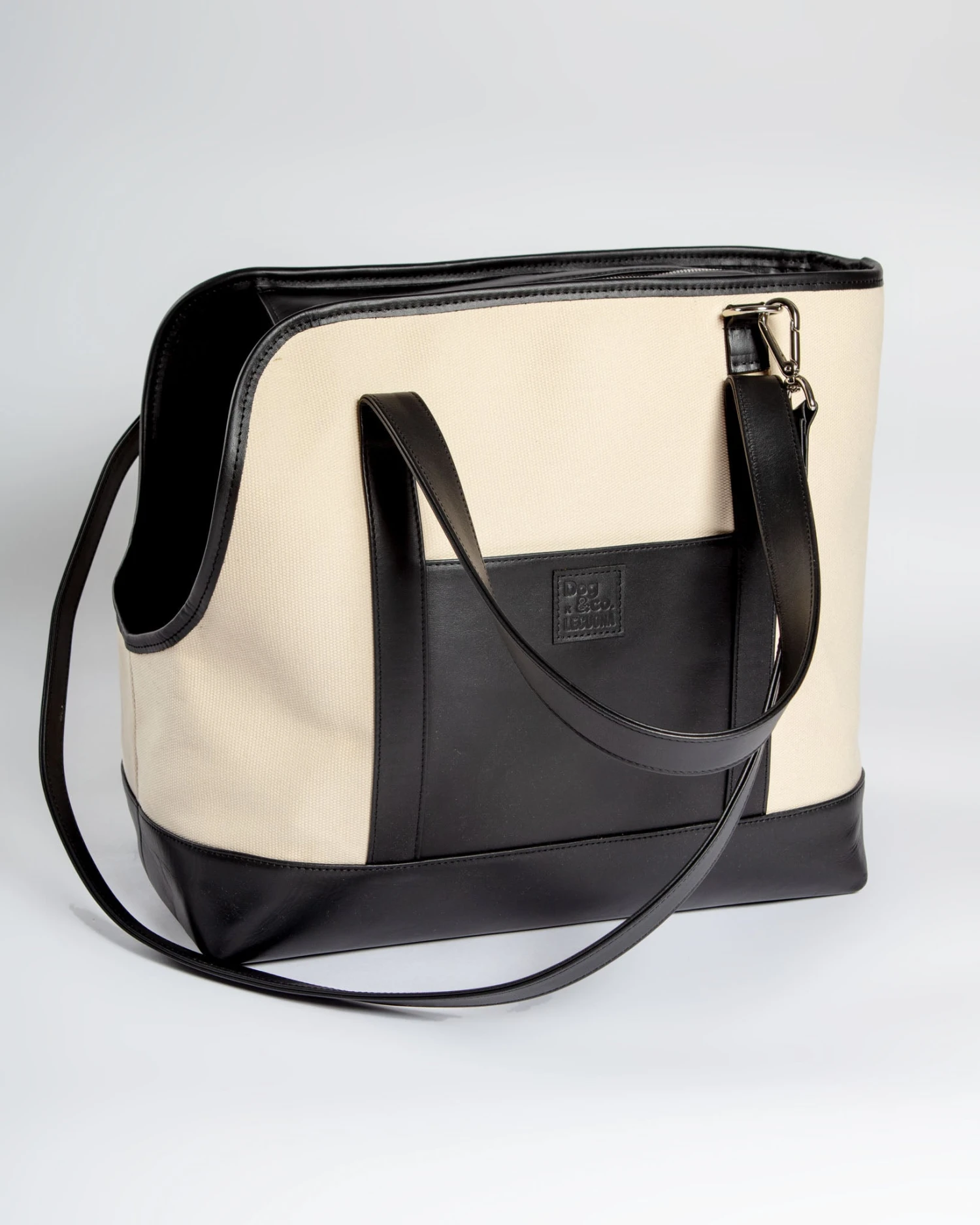 LECUONA X DOG & CO. Black Leather & Natural Canvas Luxe Dog Carrier <br>(Made In Mexico)<br>(Dog & Co. Exclusive) - Image 4
