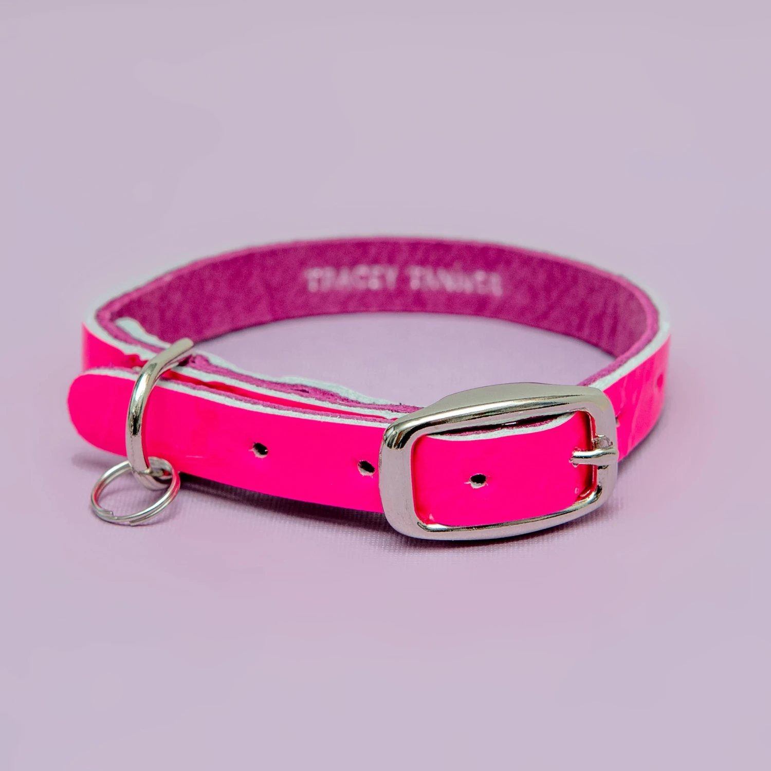 TRACEY TANNER The Cleo Leather Tag Collar In Neon Pink Patent (DOG & CO. Exclusive) - Image 2