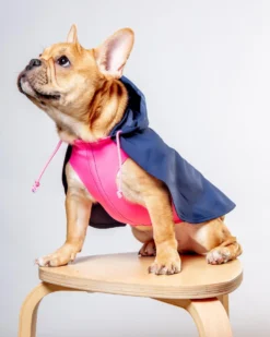 DOG & CO. COLLECTION Action Jacket Pull-On Raincoat In Navy + Neon Pink (Made In NYC)