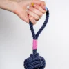 MYSTIC KNOTWORK Monkey Fist Rope Dog Toy In Navy With Pink Whipping (Made In The USA)