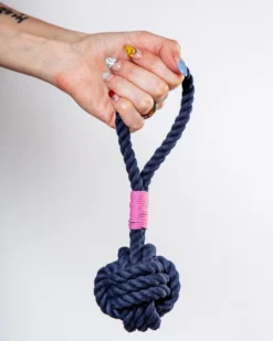 MYSTIC KNOTWORK Monkey Fist Rope Dog Toy In Navy With Pink Whipping (Made In The USA)