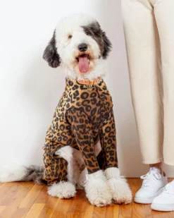 DOG & CO. COLLECTION Stretch Fleece Onesie In Leopard (Made In The USA, DOG & CO. + GOLD PAW Exclusive!)