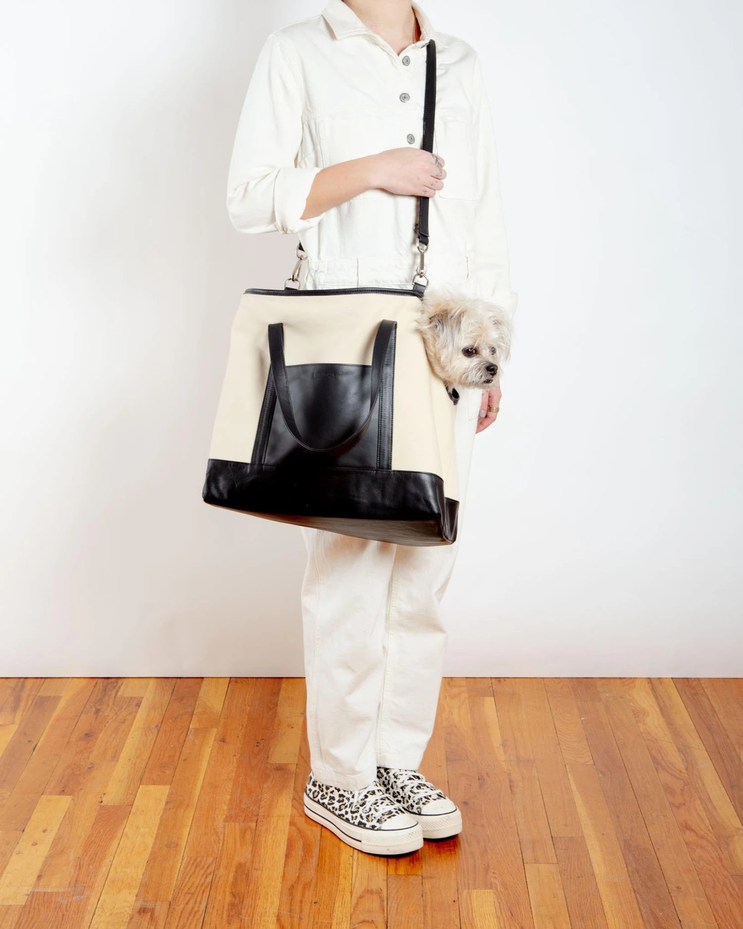 LECUONA X DOG & CO. Black Leather & Natural Canvas Luxe Dog Carrier <br>(Made In Mexico)<br>(Dog & Co. Exclusive) - Image 10