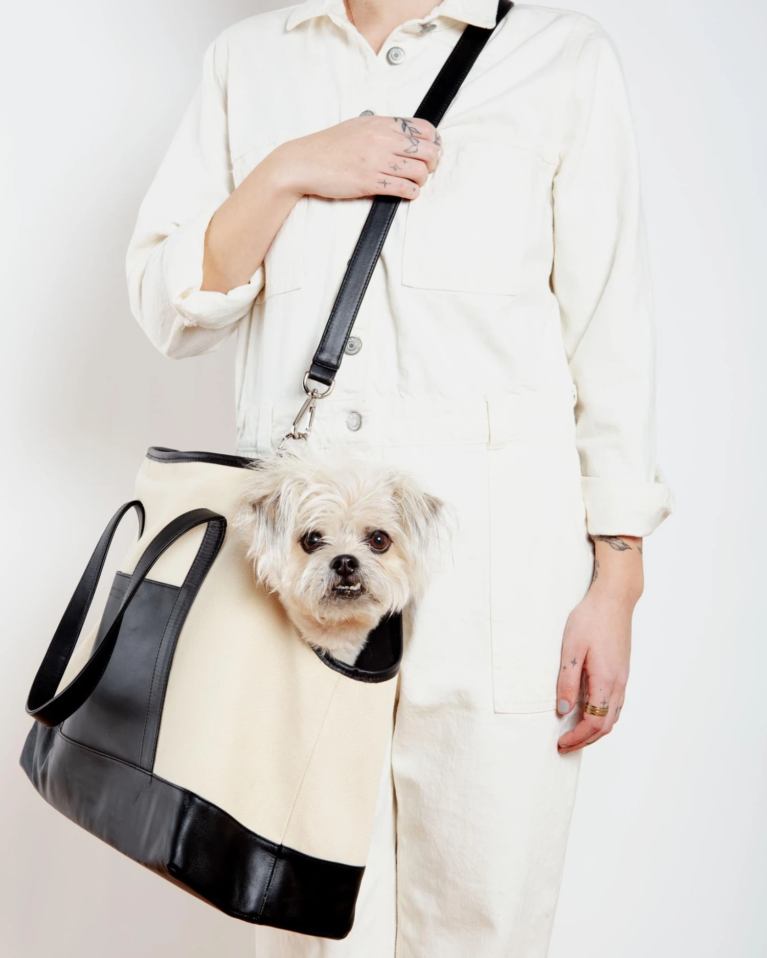 LECUONA X DOG & CO. Black Leather & Natural Canvas Luxe Dog Carrier <br>(Made In Mexico)<br>(Dog & Co. Exclusive) - Image 9