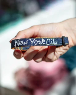MIMI GREEN Hand Embroidered New York City Dog Collar In Dark Denim (Made In The USA)