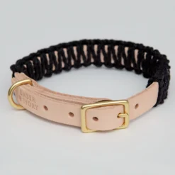 EMBER & IVORY Macrame & Leather Dog Collar In Black W/ Natural (Made In The USA)