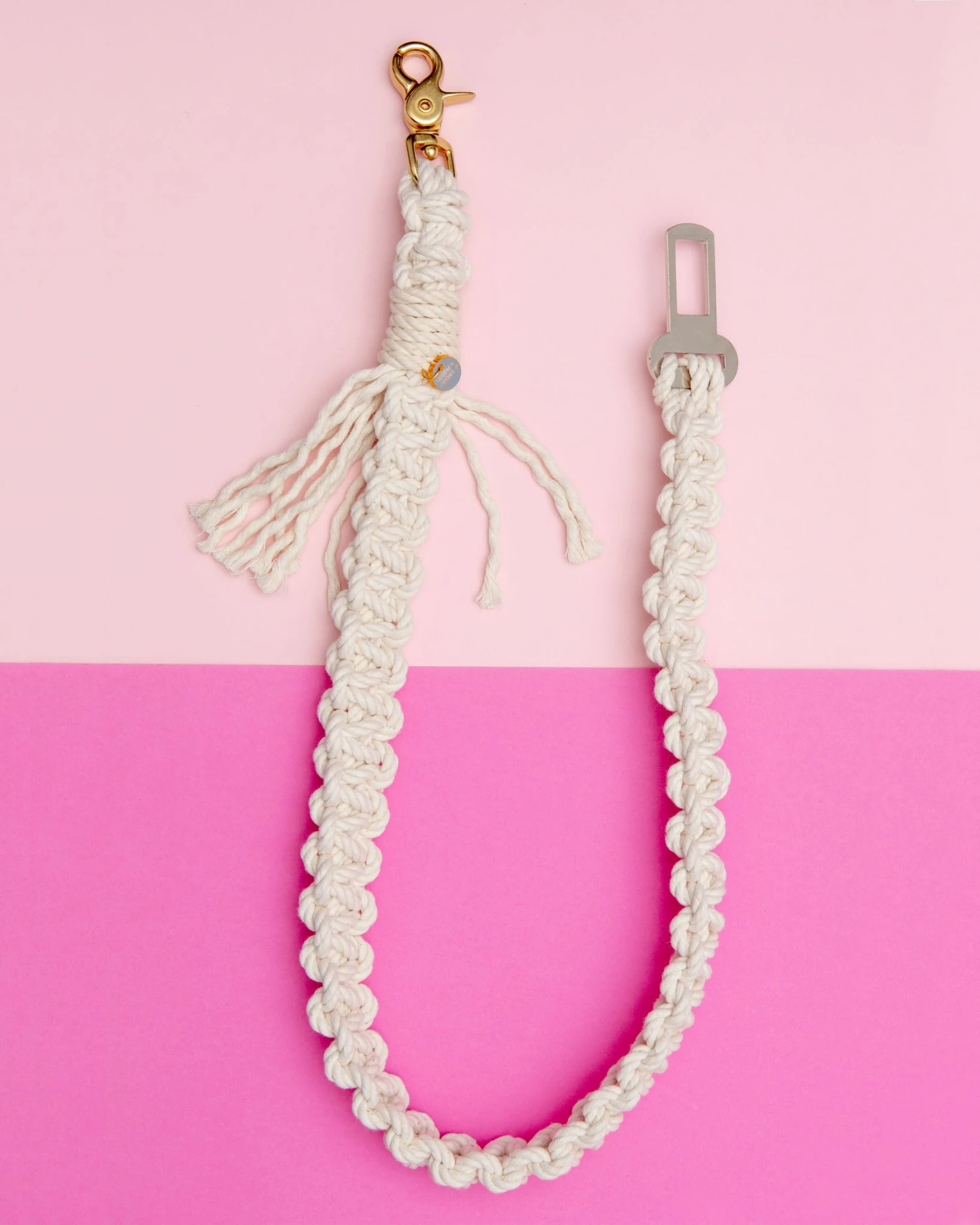 EMBER & IVORY Macrame Seat Belt Dog Restraint In Natural (Made In The USA)