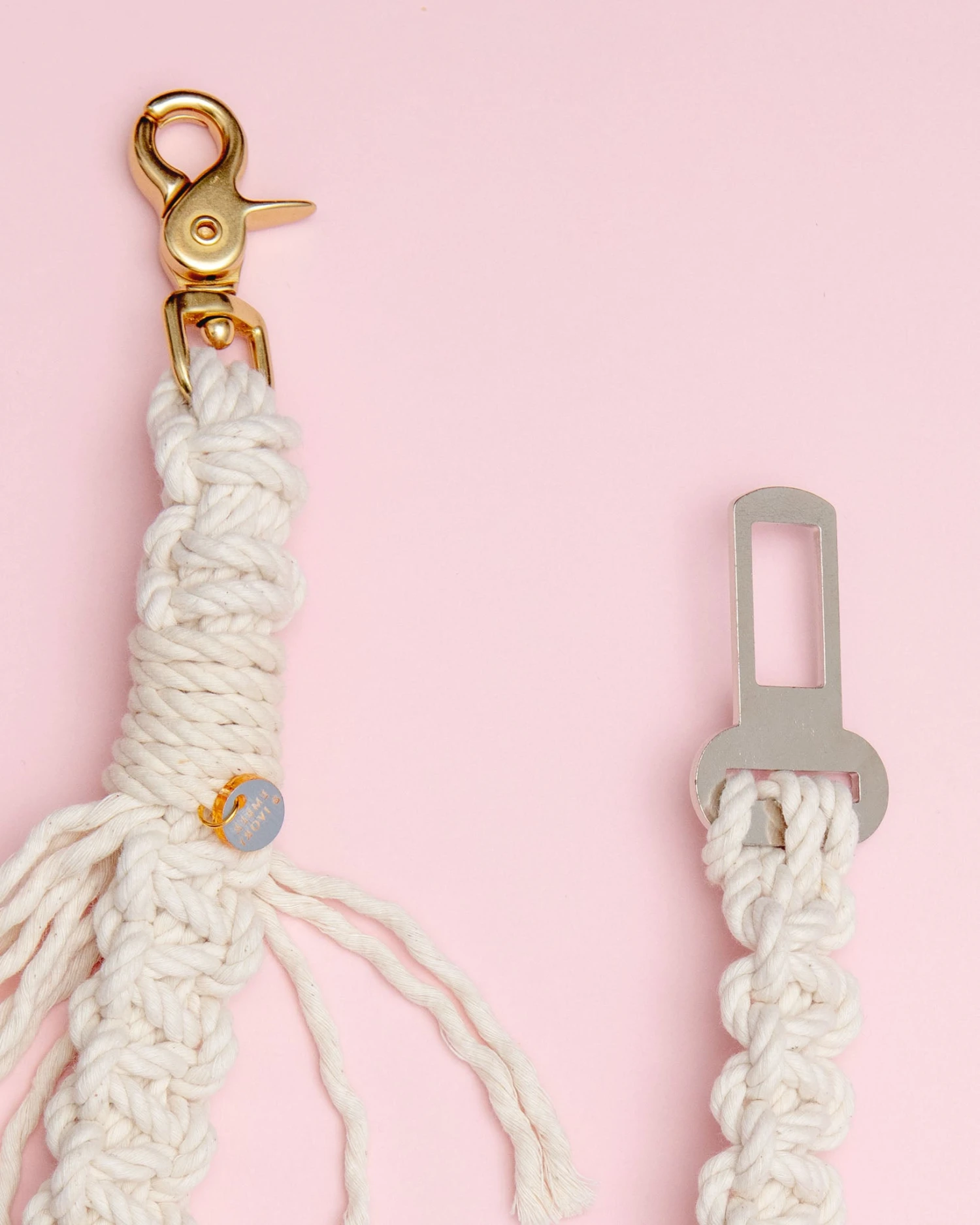 EMBER & IVORY Macrame Seat Belt Dog Restraint In Natural (Made In The USA) - Image 3