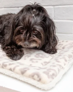 MUTTS & MITTENS Cream Leopard Plush Fleece Pet Napping Mat (Made In The USA)