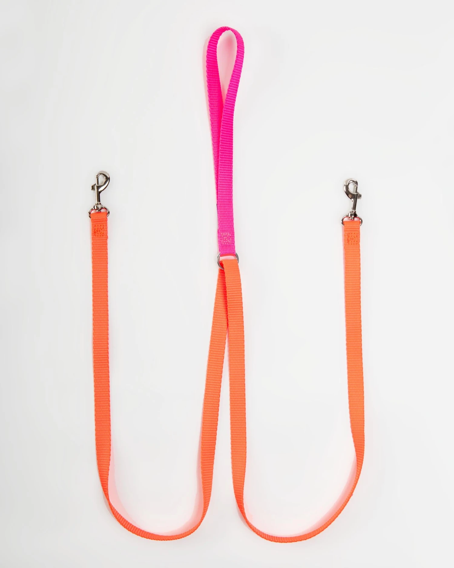 2 HOUNDS For DOG & CO. (Exclusive) Double Clip Training Leash In Hot Pink + Neon Orange (Made In The USA)