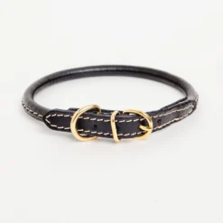 LA CINOPELCA Italian Rolled Leather Dog Collar In Black