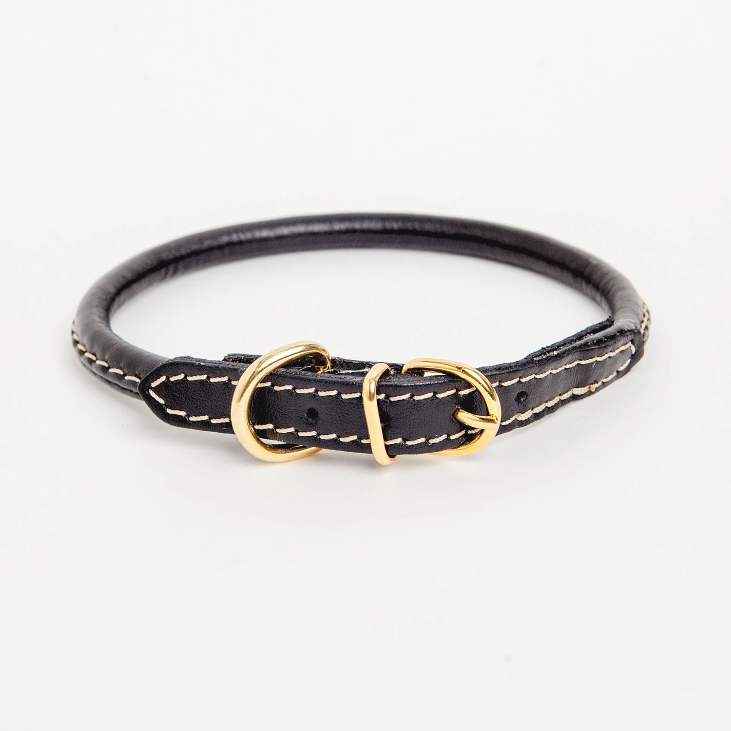 LA CINOPELCA Italian Rolled Leather Dog Collar In Black