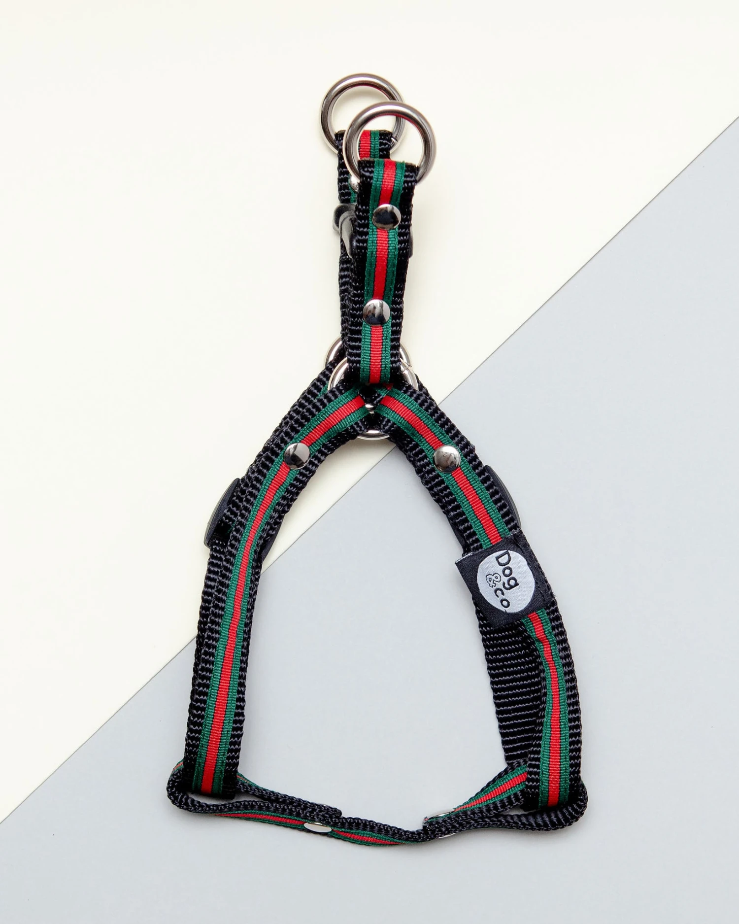 DOG & CO. COLLECTION Step-In Dog Harness In Luxe Green & Red Stripe (Made In NYC) - Image 2