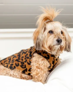 GOLD PAW Stretch Fleece Pullover In Leopard Print
