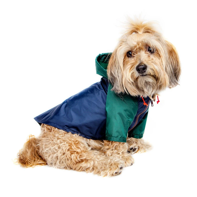 WAGWEAR Nylon Colorblock Dog Rainbreaker In Hunter Green & Navy (Exclusive To DOG & CO.)