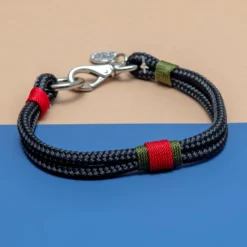 RUGGED WRIST Black, Red & Olive Rope Dog Collar (Made In The USA) (FINAL SALE)